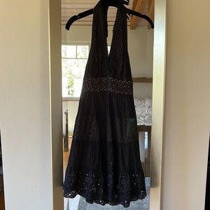 BCBG black eyelet halter dress